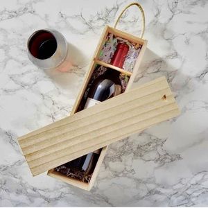 Wooden Wine Box w/ Handles for Gifts, Birthday & Housewarming Parties.